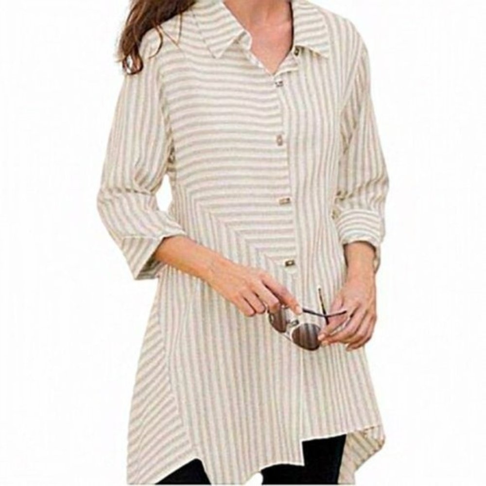 Soft Surroundings Standout Asymmetrical Stripe Tunic 3/4 Sleeve size XS